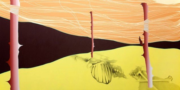 Untitled, 2013. Akryl og blyant på lærred, 150 x 300 cm. Foto: Lisbeth Eugenie Christensen