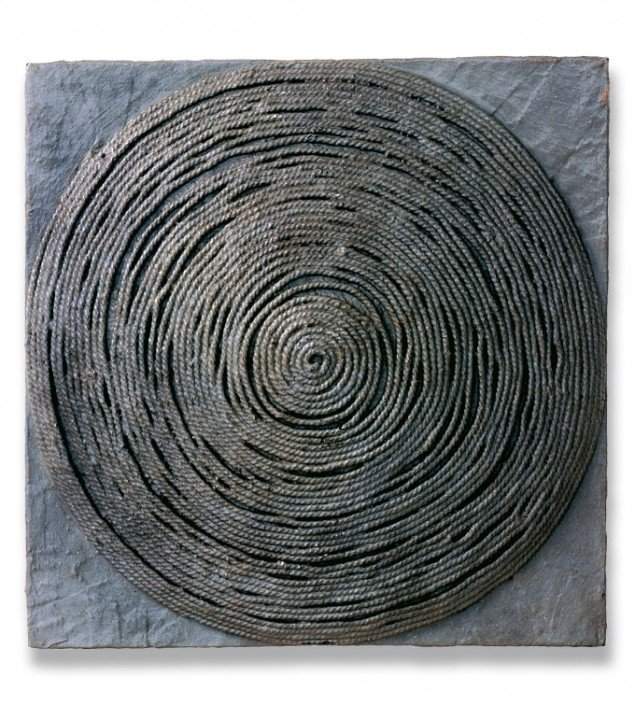 Eva Hesse  No title, 1966  Acrylic, cord, papier- caché, unknown modeling compound, masonite   22,9 x 22,9 x 5,1 cm  @ The Estate of Eva Hesse. Courtesy Hauser & Wirth