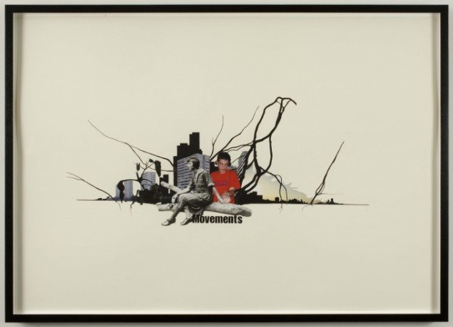 Jakob Kolding Movements 2009. Collage og tegning på papir 70x100 cm. Courtesy Team Gallery