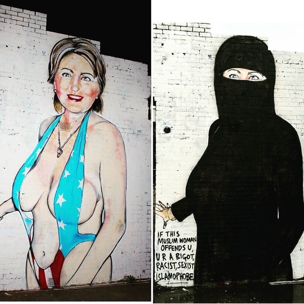 Hillary-værk af gadekunstneren Lushusx. Foto: kunstnerens eget upload på Twitter