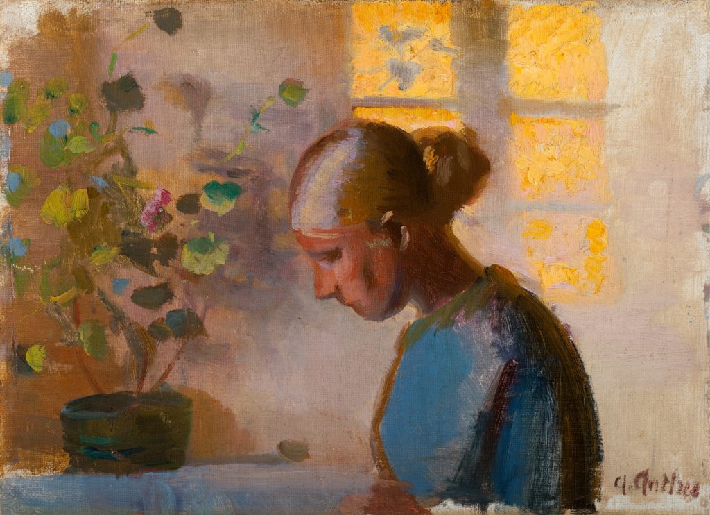 Anna Ancher, SMK, Statens museum for kunst, studie af en sypige i blåt